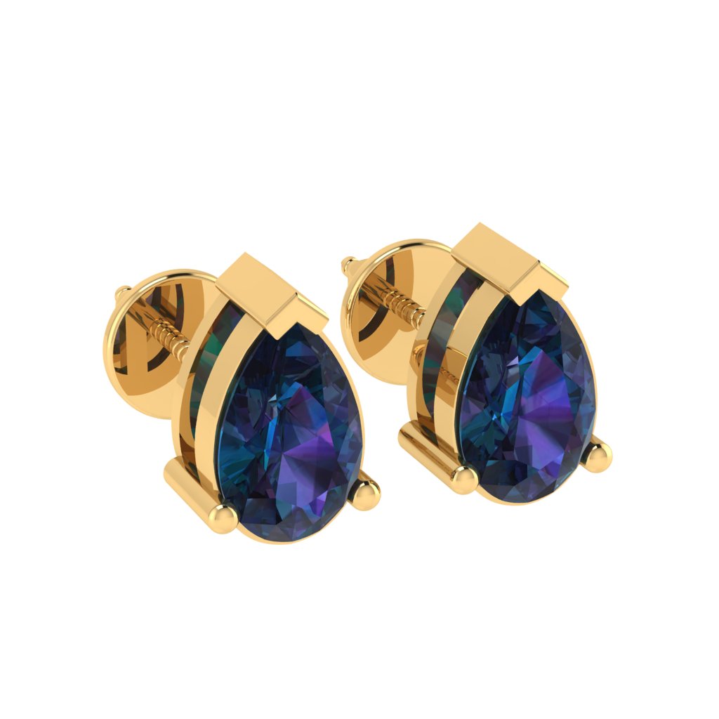 yellow gold plated sterling silver pear shape alexandrite june birthstone stud earrings