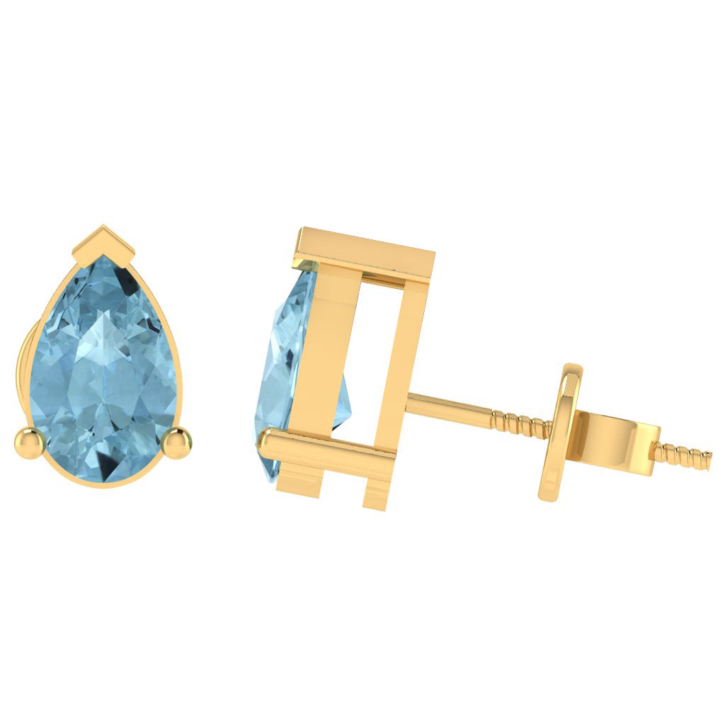yellow gold plated sterling silver pear shape aquamarine march birthstone stud earrings