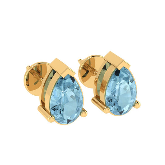 yellow gold plated sterling silver pear shape aquamarine march birthstone stud earrings