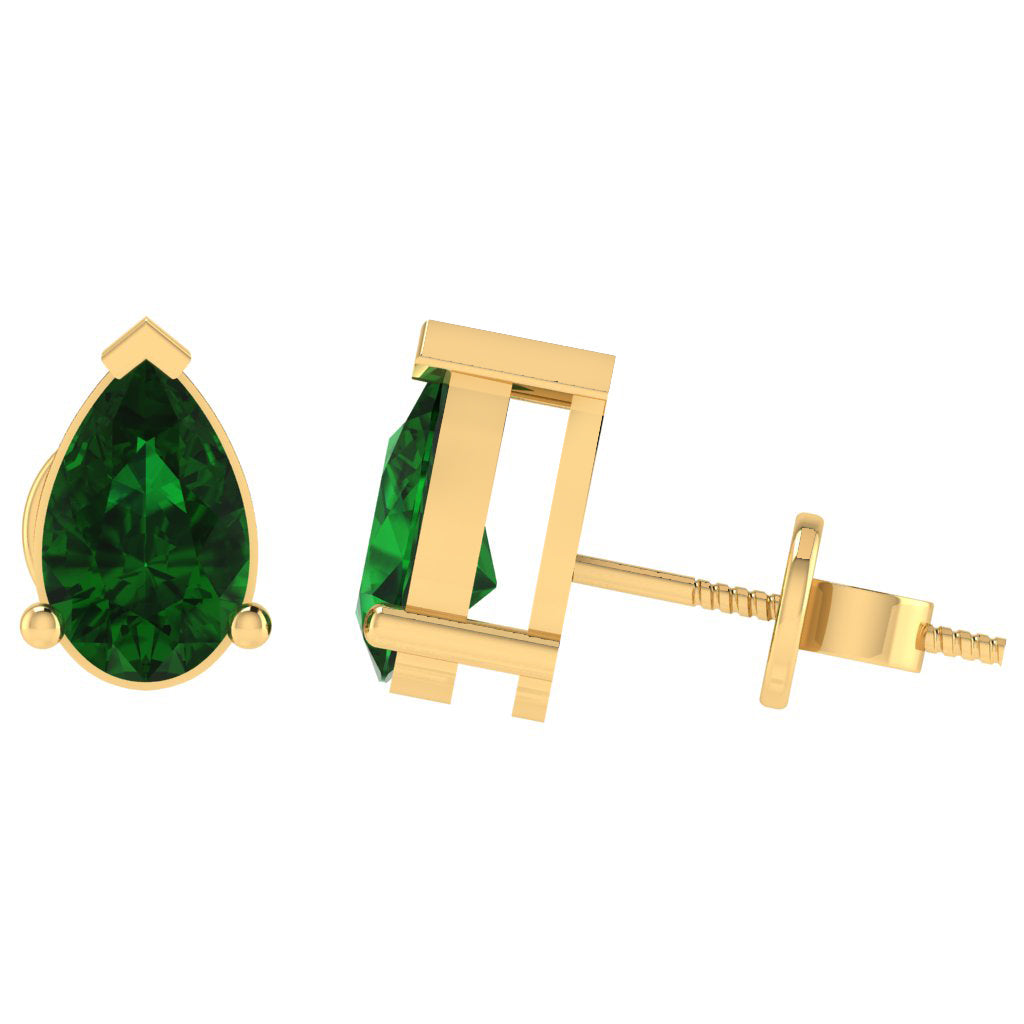 yellow gold plated sterling silver pear shape emerald may birthstone stud earrings