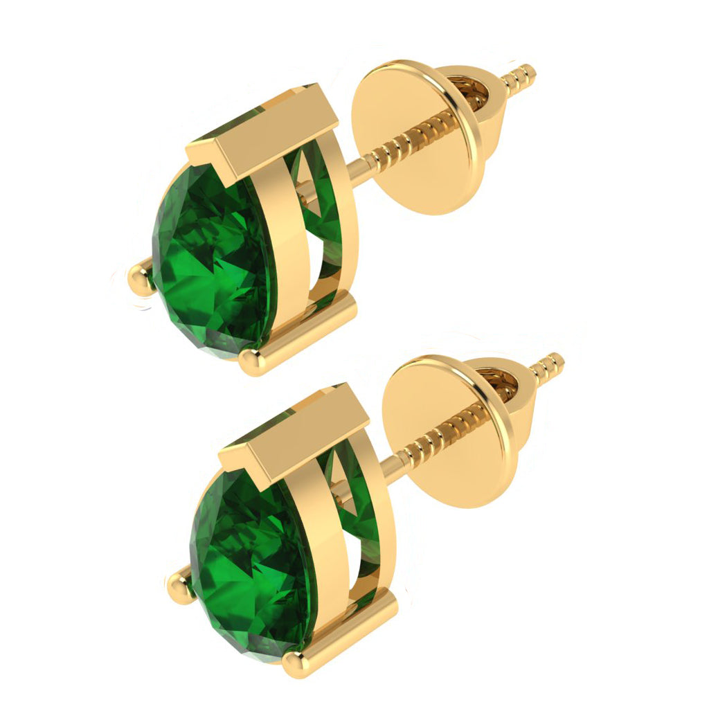 yellow gold plated sterling silver pear shape emerald may birthstone stud earrings