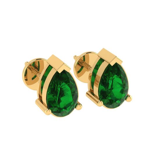 yellow gold plated sterling silver pear shape emerald may birthstone stud earrings