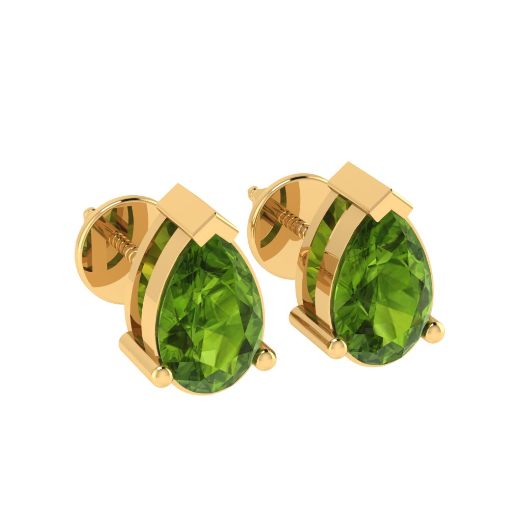 yellow gold plated sterling silver pear shape peridot august birthstone stud earrings