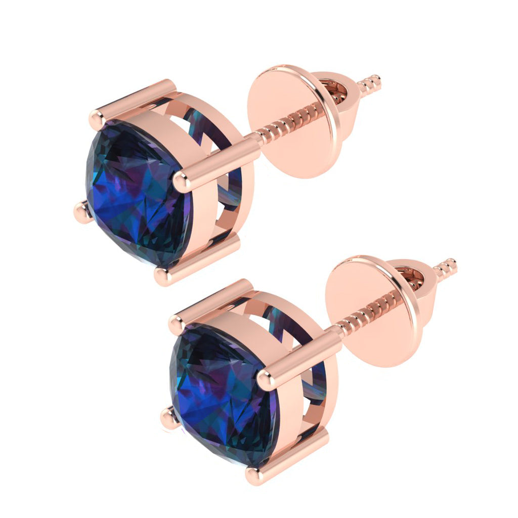 rose gold plated sterling silver cushion shape alexandrite june birthstone stud earrings