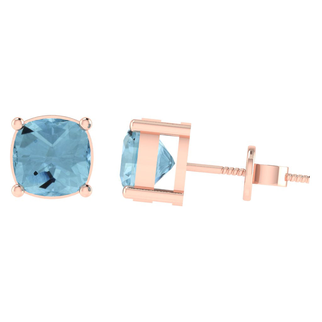 rose gold plated sterling silver cushion shape aquamarine march birthstone stud earrings