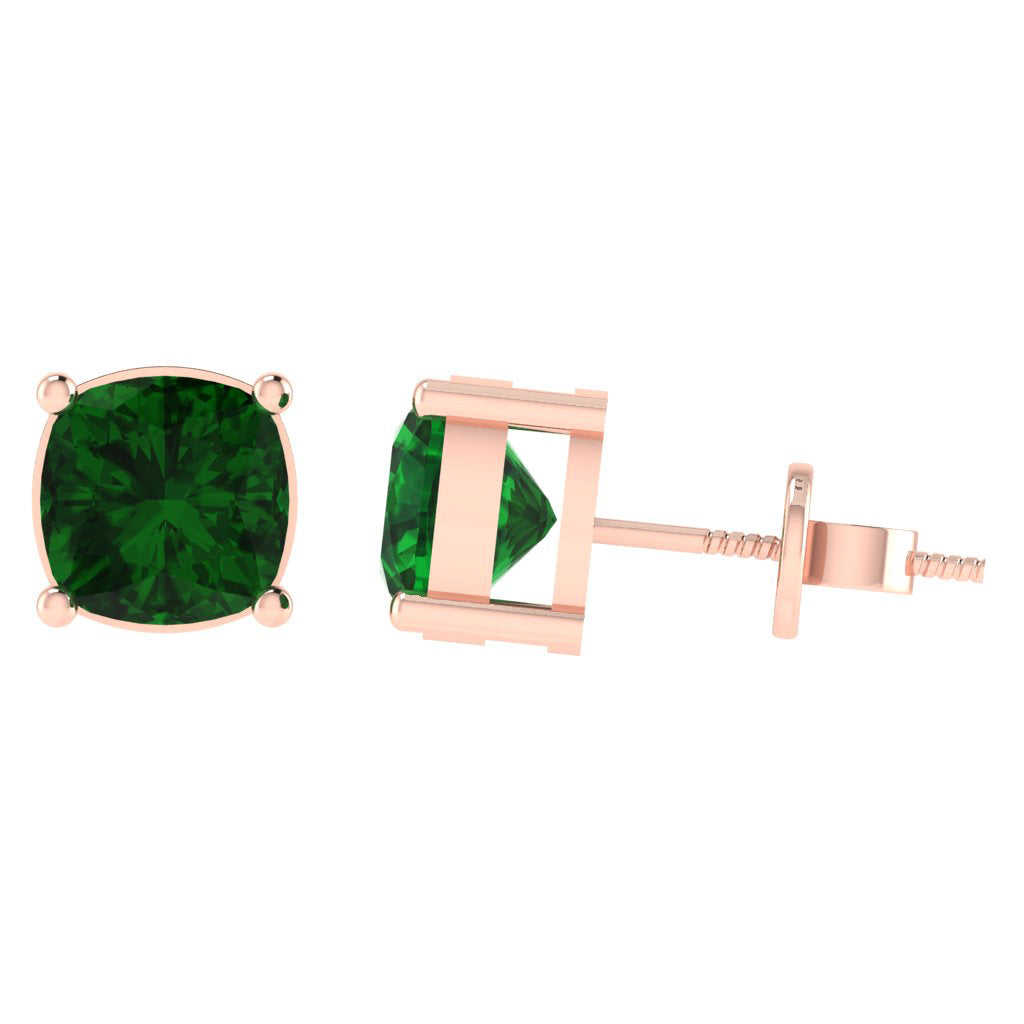 rose gold plated sterling silver cushion shape emerald may birthstone stud earrings