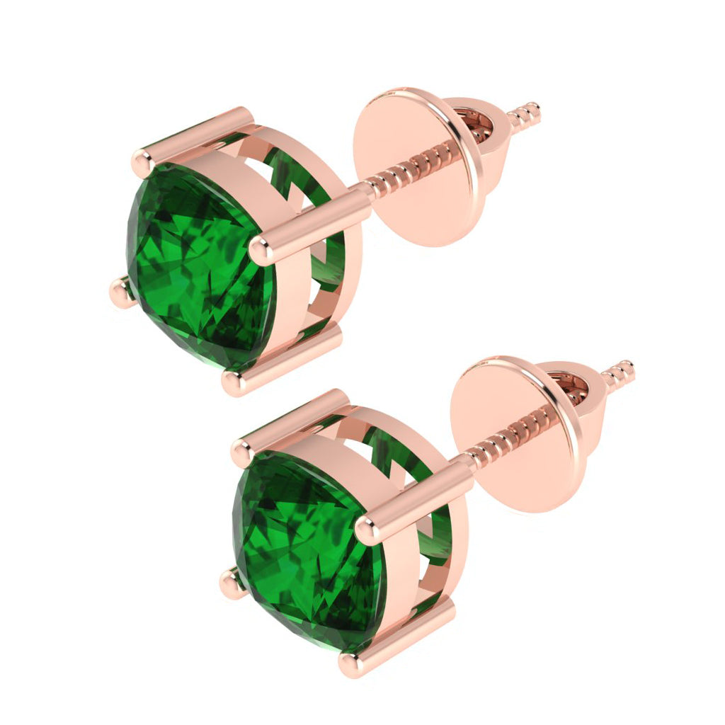 rose gold plated sterling silver cushion shape emerald may birthstone stud earrings