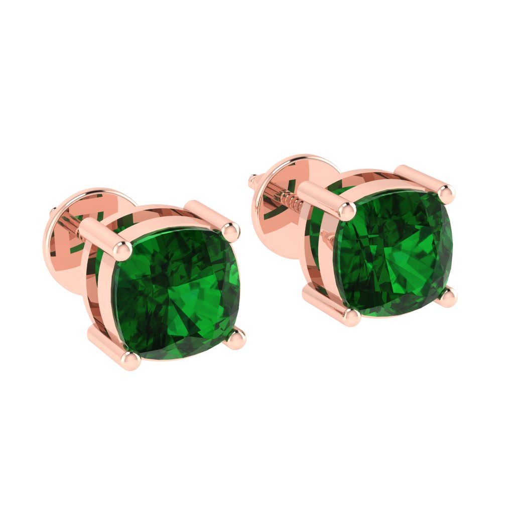 rose gold plated sterling silver cushion shape emerald may birthstone stud earrings