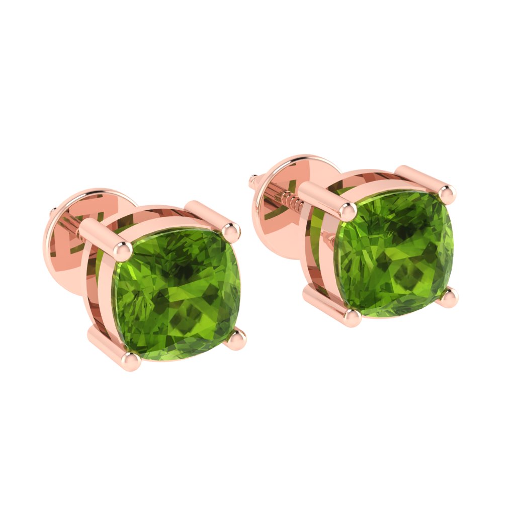 rose gold plated sterling silver cushion shape peridot august birthstone stud earrings