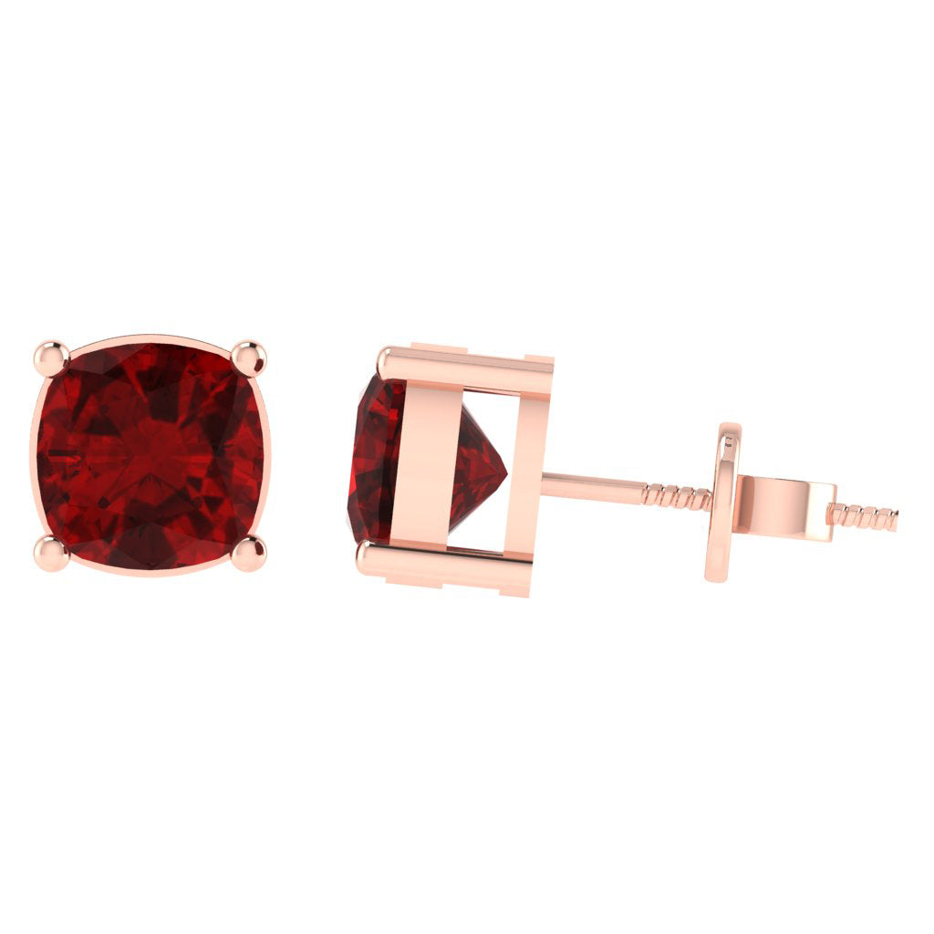 rose gold plated sterling silver cushion shape ruby july birthstone stud earrings
