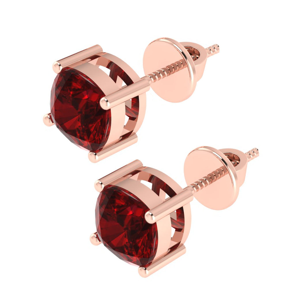 rose gold plated sterling silver cushion shape ruby july birthstone stud earrings