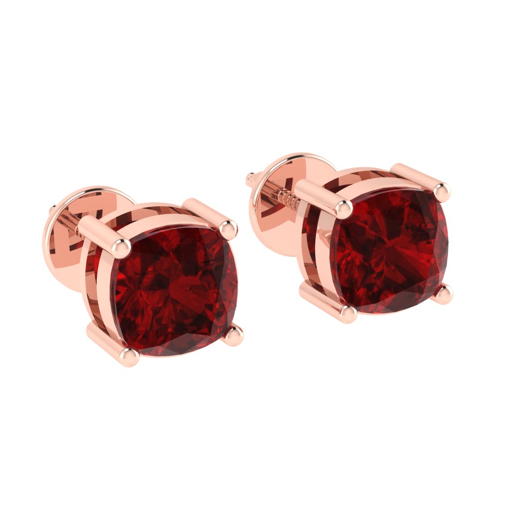 rose gold plated sterling silver cushion shape ruby july birthstone stud earrings