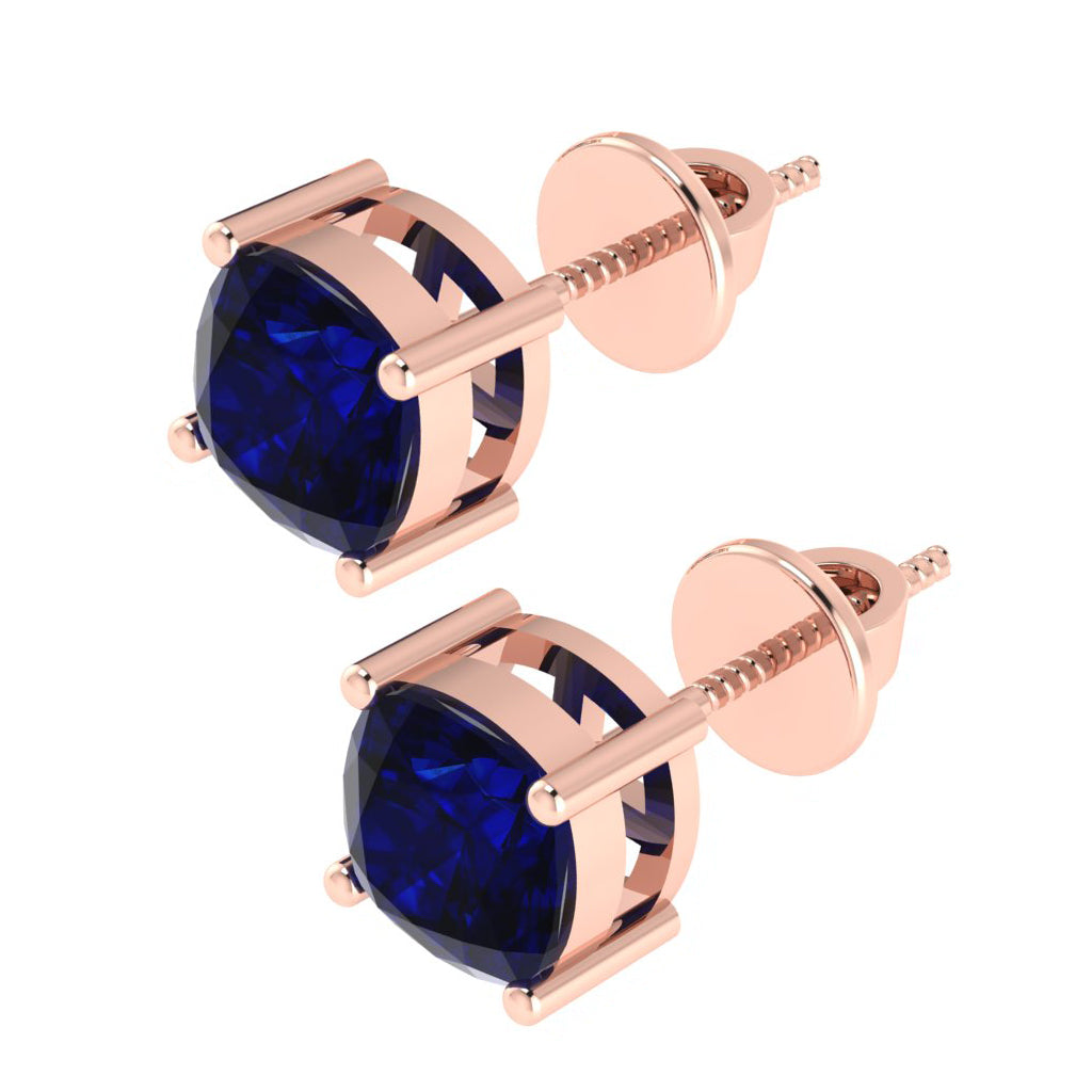 rose gold plated sterling silver cushion shape sapphire september birthstone stud earrings