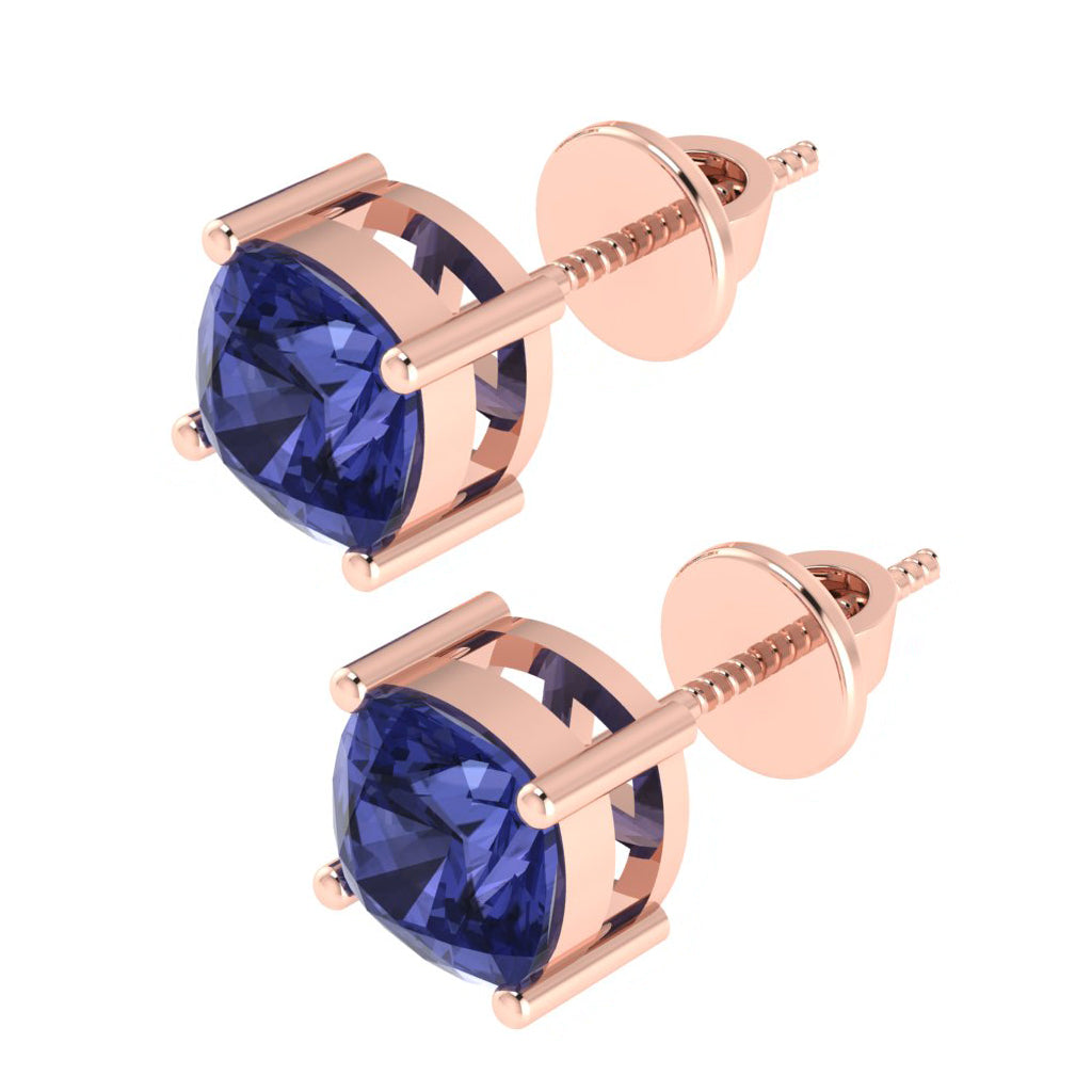 rose gold plated sterling silver cushion shape tanzanite december birthstone stud earrings