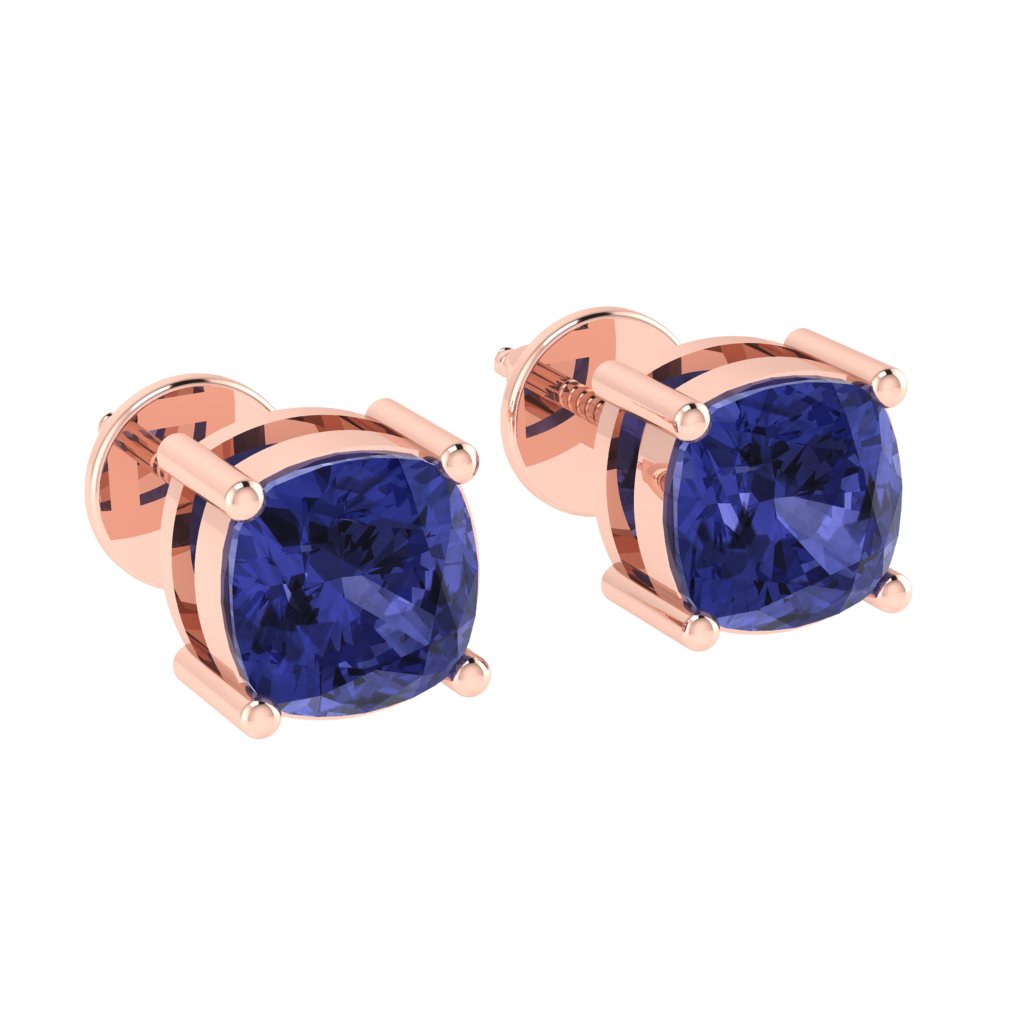 rose gold plated sterling silver cushion shape tanzanite december birthstone stud earrings