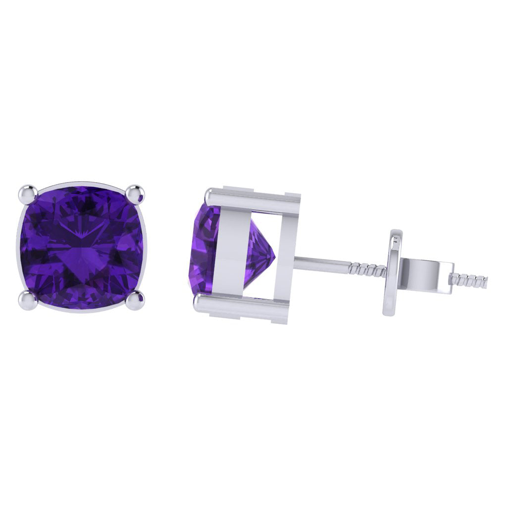 white gold plated sterling silver cushion shape amethyst february birthstone stud earrings