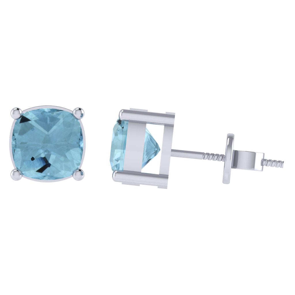 white gold plated sterling silver cushion shape aquamarine march birthstone stud earrings