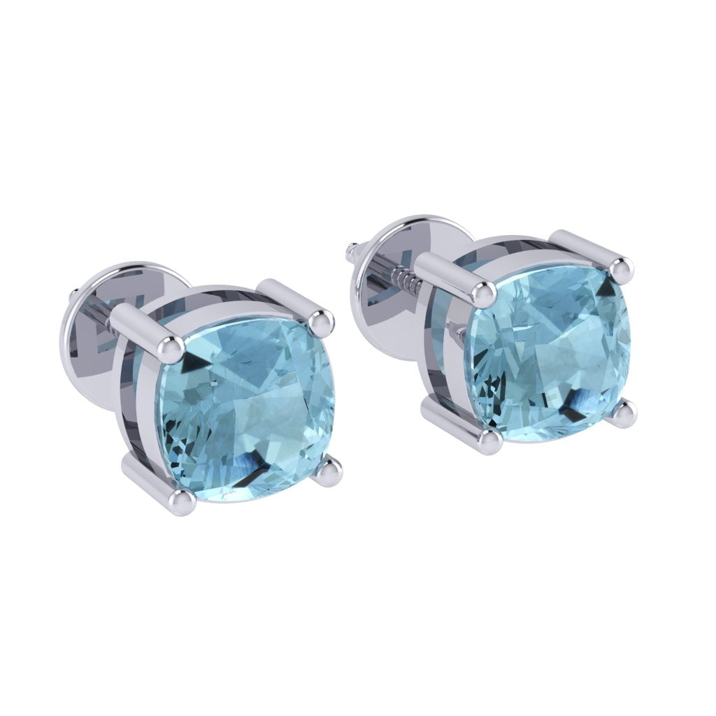 white gold plated sterling silver cushion shape aquamarine march birthstone stud earrings