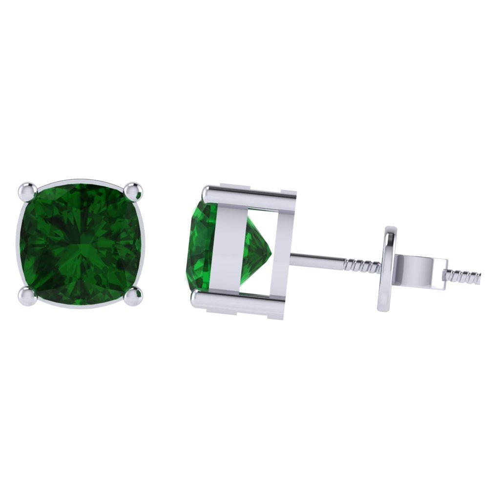 white gold plated sterling silver cushion shape emerald may birthstone stud earrings