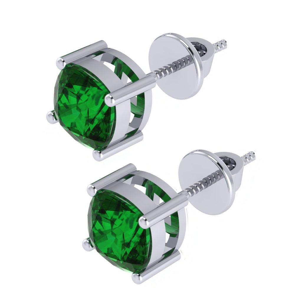 white gold plated sterling silver cushion shape emerald may birthstone stud earrings