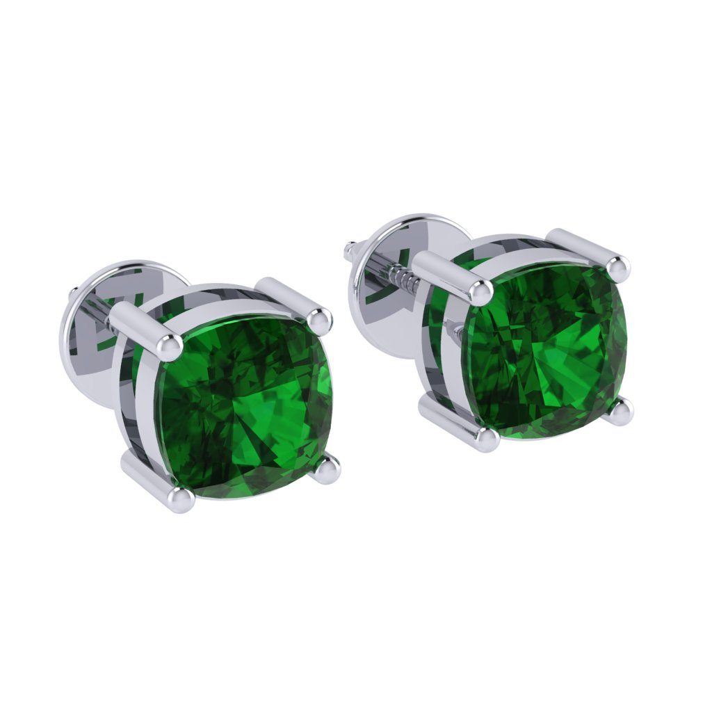 white gold plated sterling silver cushion shape emerald may birthstone stud earrings
