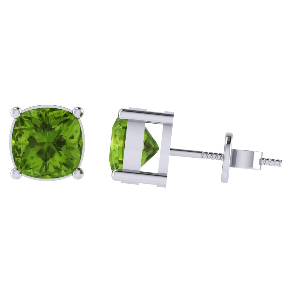 white gold plated sterling silver cushion shape peridot august birthstone stud earrings