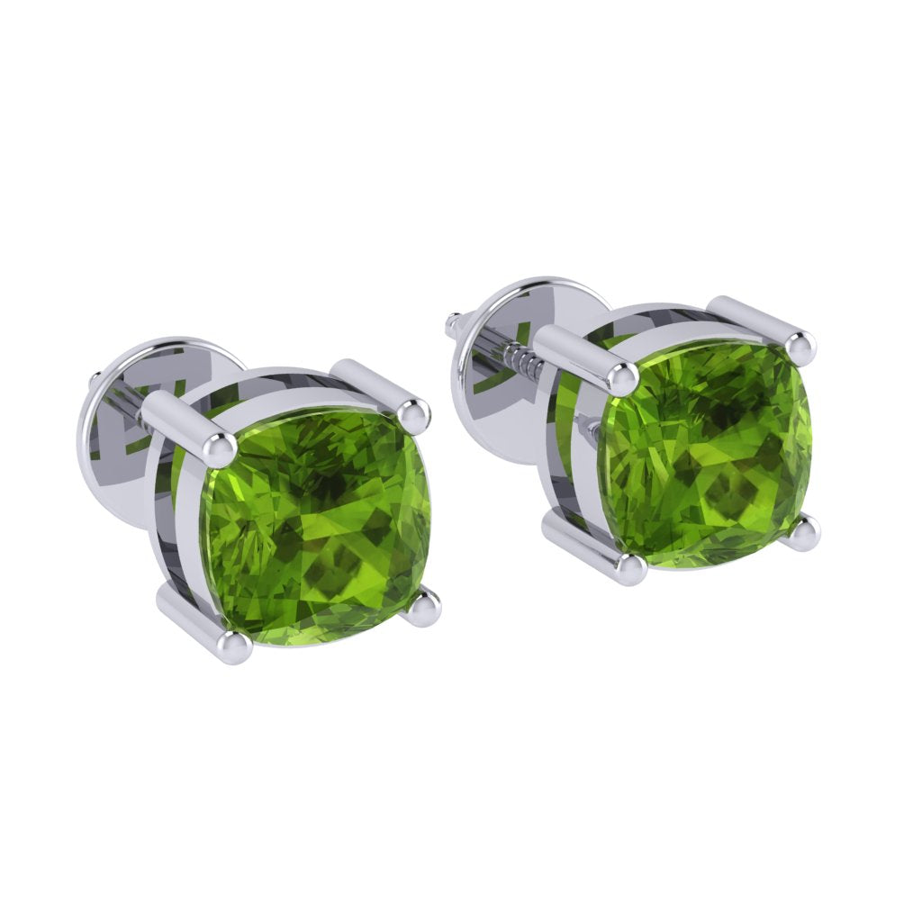 white gold plated sterling silver cushion shape peridot august birthstone stud earrings