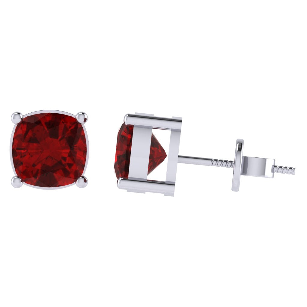 white gold plated sterling silver cushion shape ruby july birthstone stud earrings