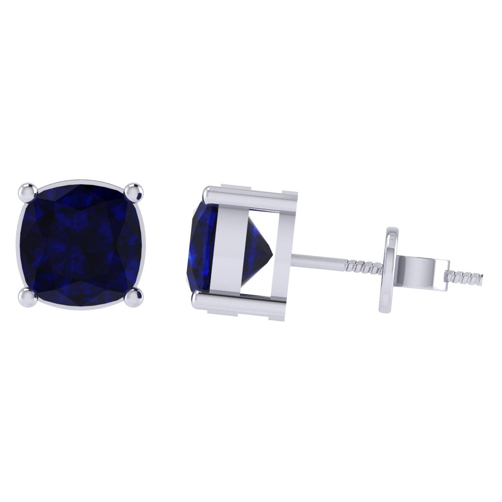 white gold plated sterling silver cushion shape sapphire september birthstone stud earrings