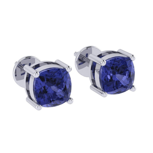 white gold plated sterling silver cushion shape tanzanite december birthstone stud earrings
