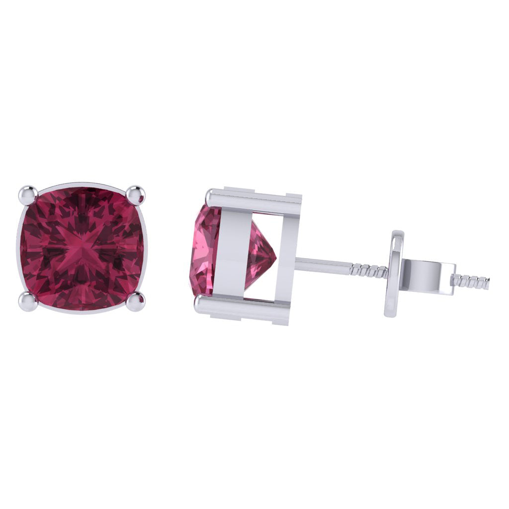 white gold plated sterling silver cushion shape tourmaline october birthstone stud earrings