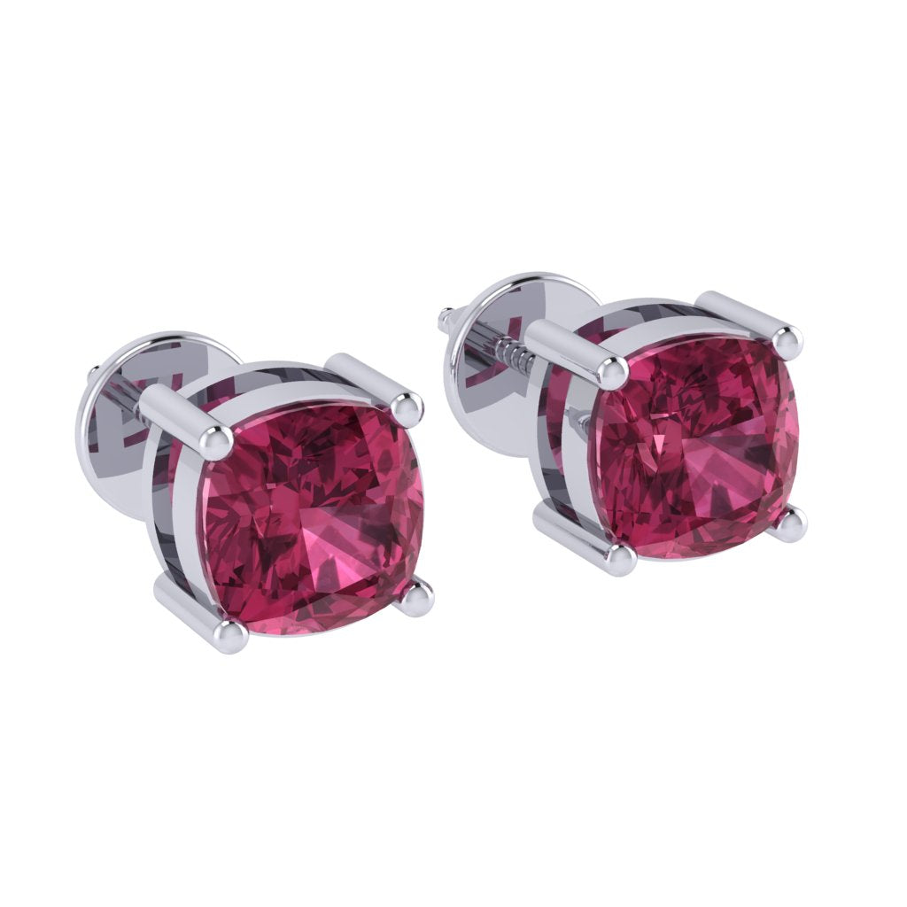 white gold plated sterling silver cushion shape tourmaline october birthstone stud earrings
