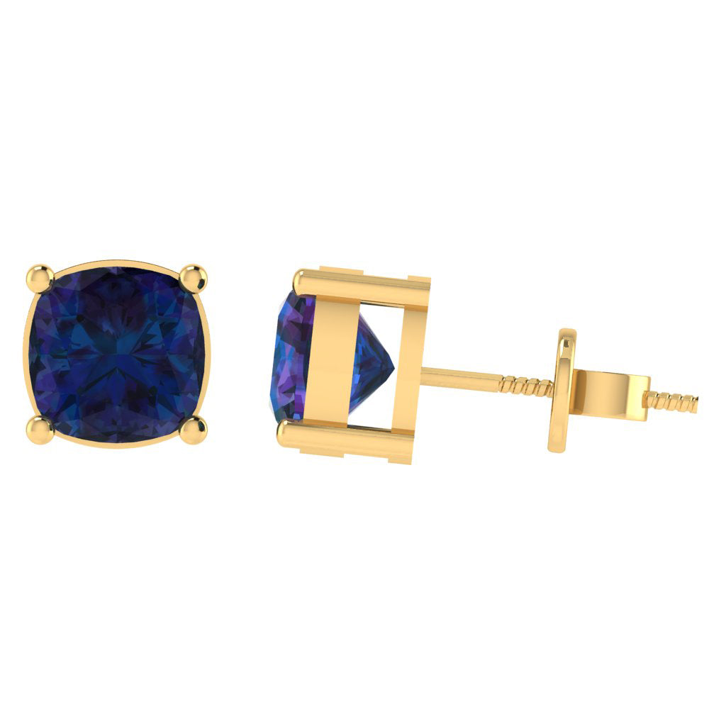 yellow gold plated sterling silver cushion shape alexandrite june birthstone stud earrings