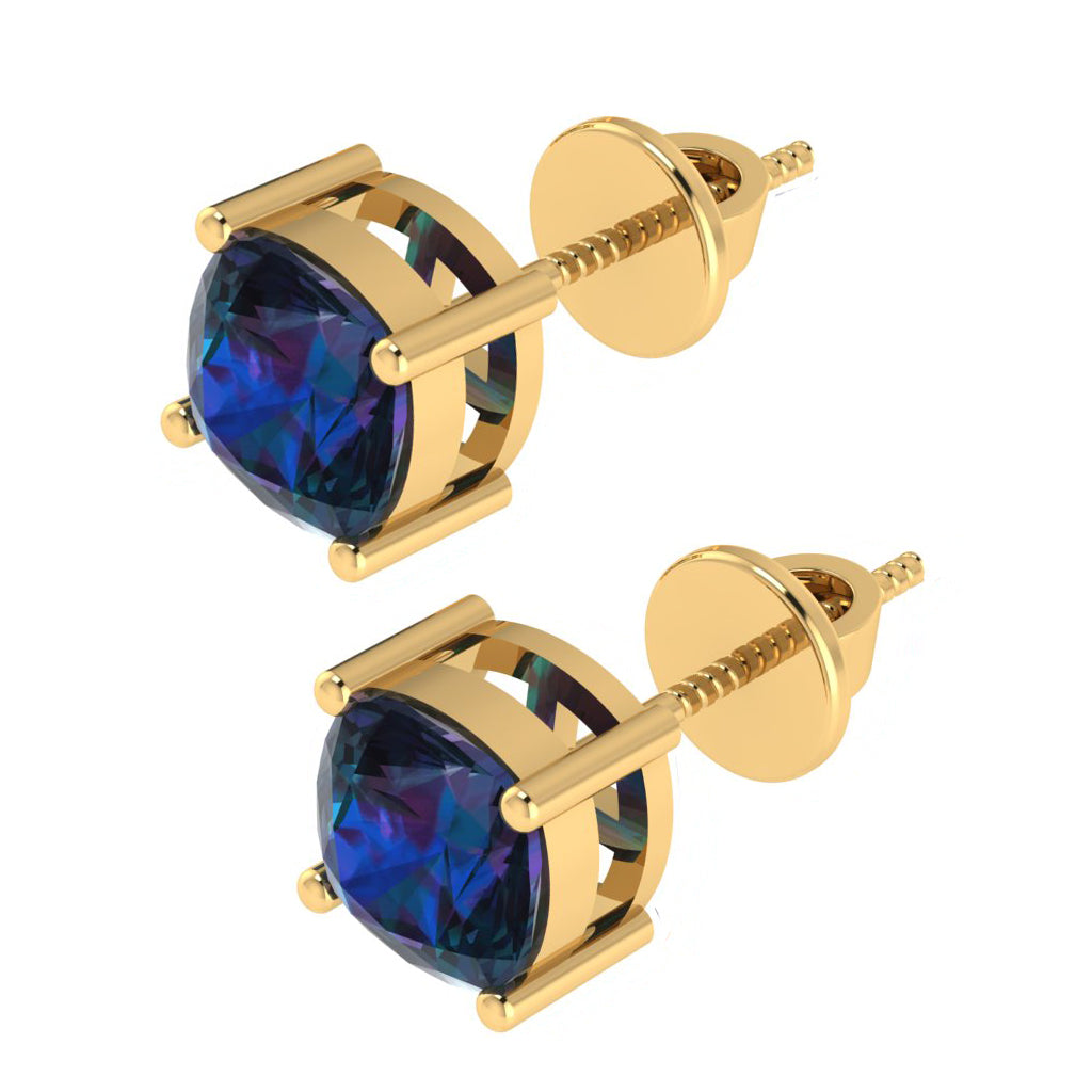 yellow gold plated sterling silver cushion shape alexandrite june birthstone stud earrings