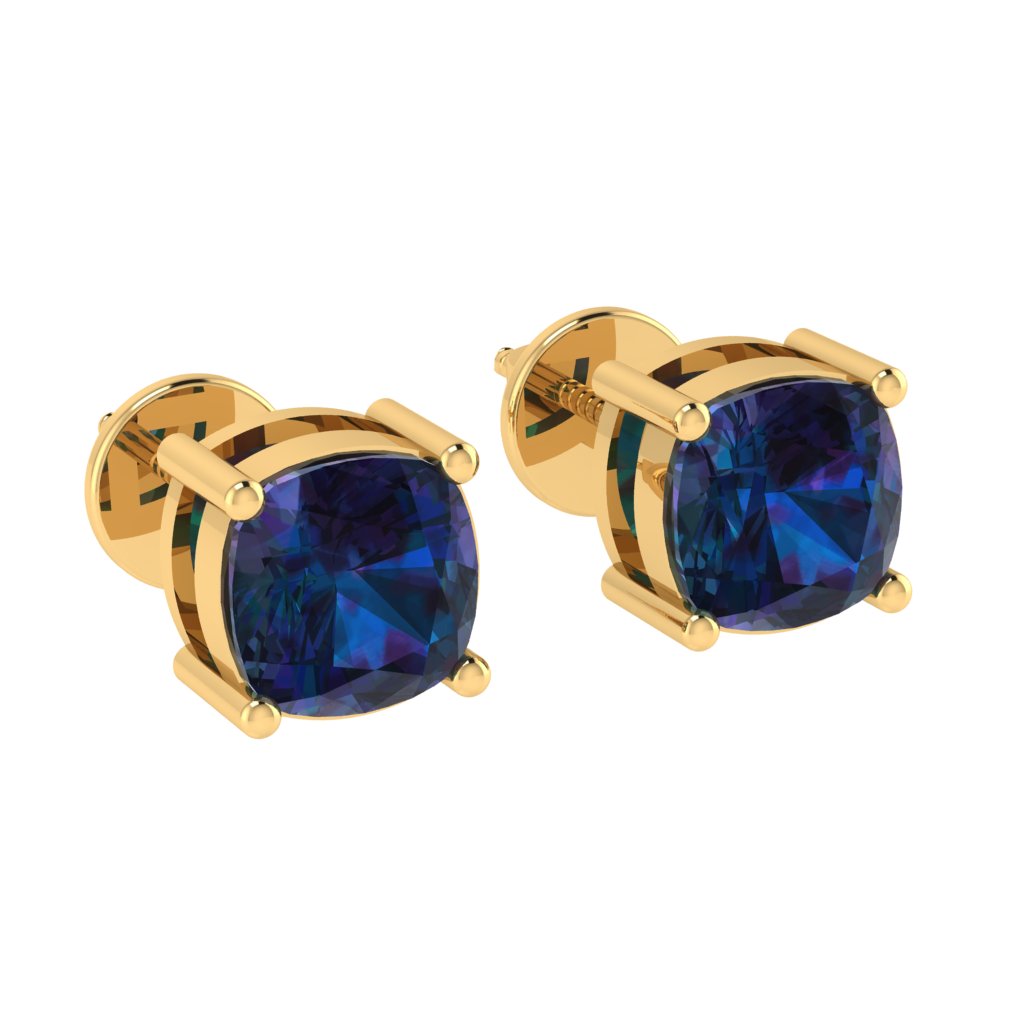 yellow gold plated sterling silver cushion shape alexandrite june birthstone stud earrings