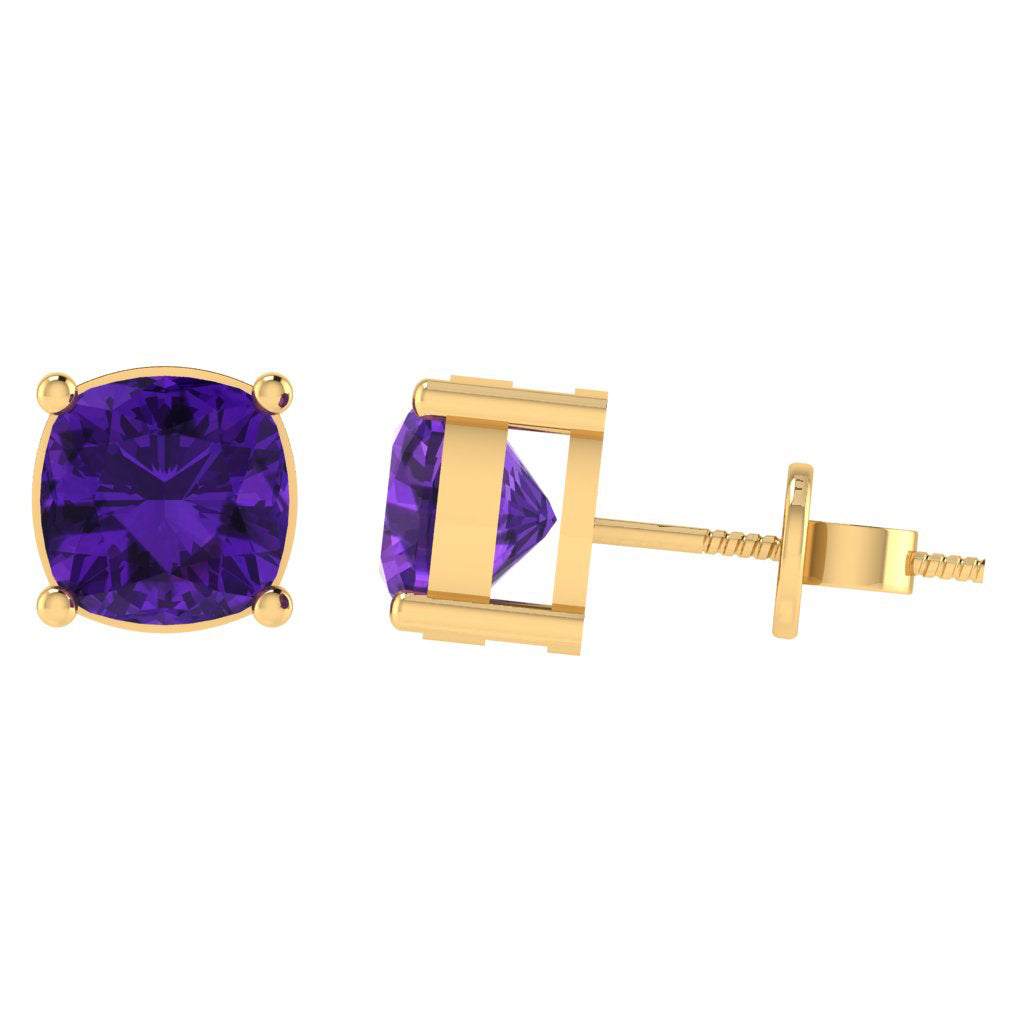 yellow gold plated sterling silver cushion shape amethyst february birthstone stud earrings