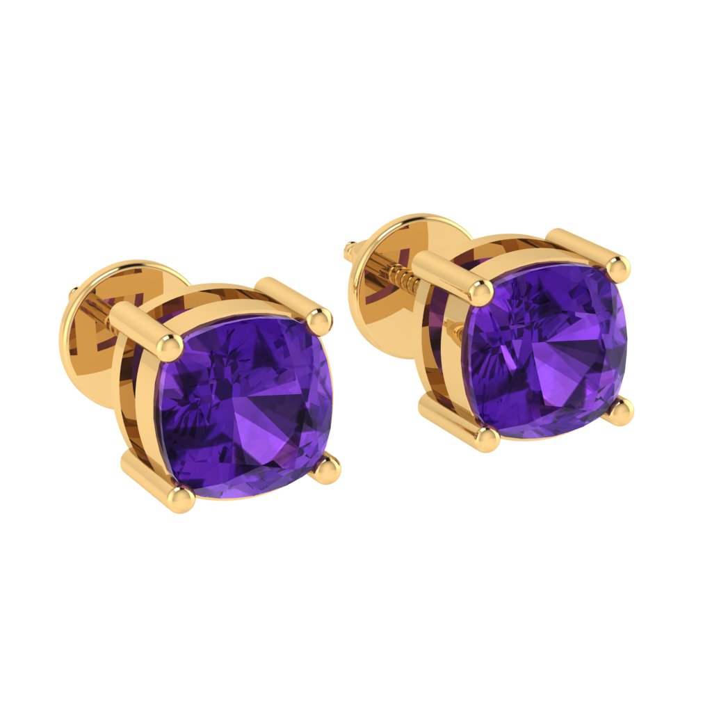 yellow gold plated sterling silver cushion shape amethyst february birthstone stud earrings