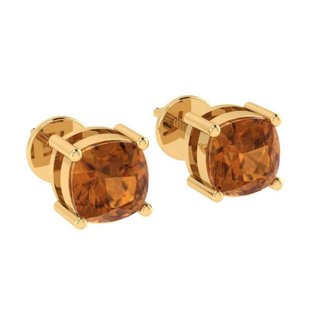 yellow gold plated sterling silver cushion shape citrine november birthstone stud earrings