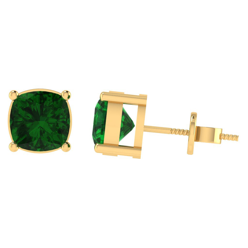 yellow gold plated sterling silver cushion shape emerald may birthstone stud earrings