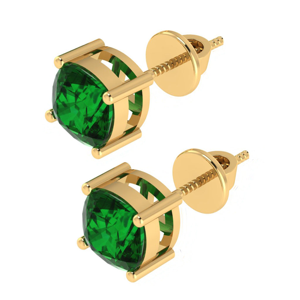 yellow gold plated sterling silver cushion shape emerald may birthstone stud earrings