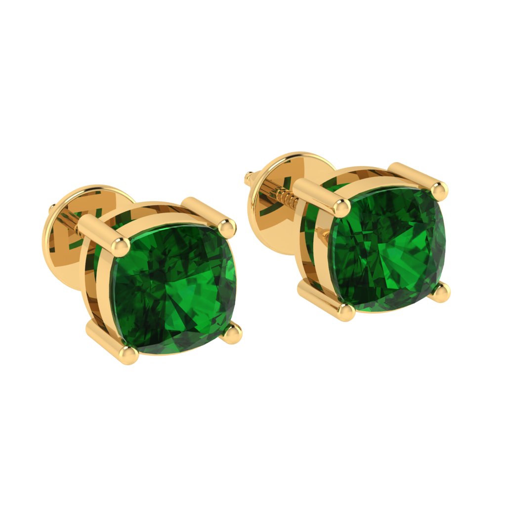 yellow gold plated sterling silver cushion shape emerald may birthstone stud earrings