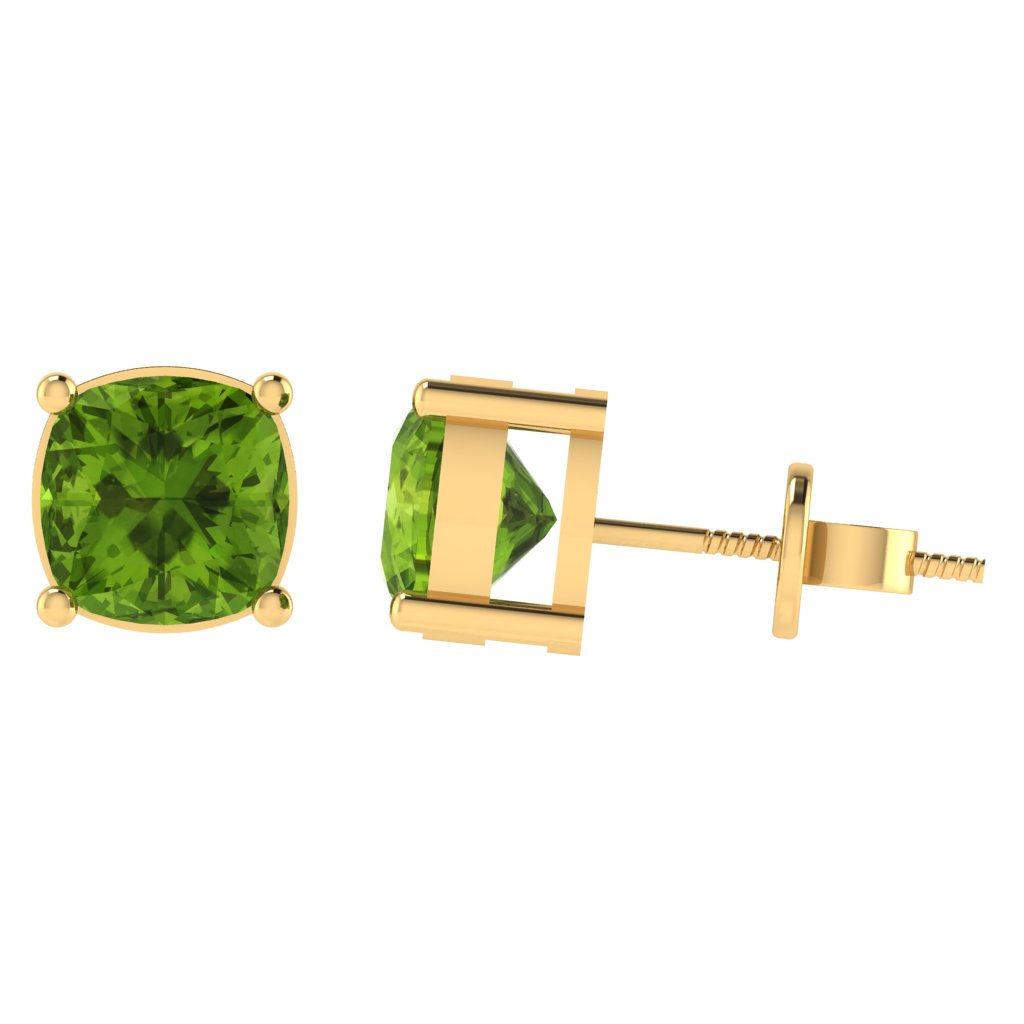 yellow gold plated sterling silver cushion shape peridot august birthstone stud earrings