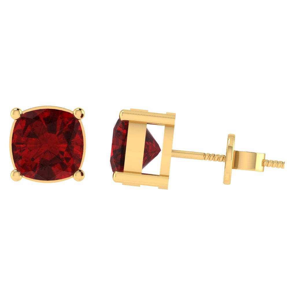 yellow gold plated sterling silver cushion shape ruby july birthstone stud earrings