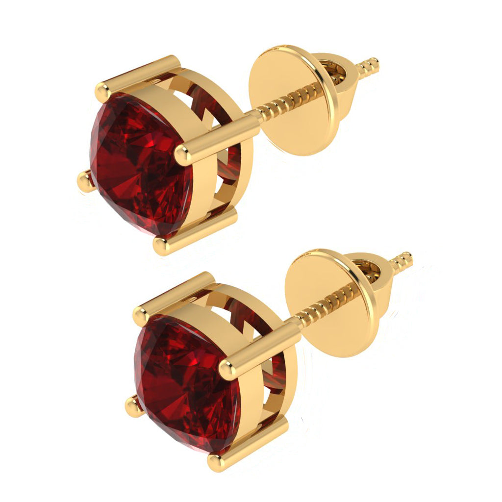 yellow gold plated sterling silver cushion shape ruby july birthstone stud earrings