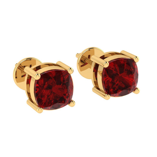 yellow gold plated sterling silver cushion shape ruby july birthstone stud earrings
