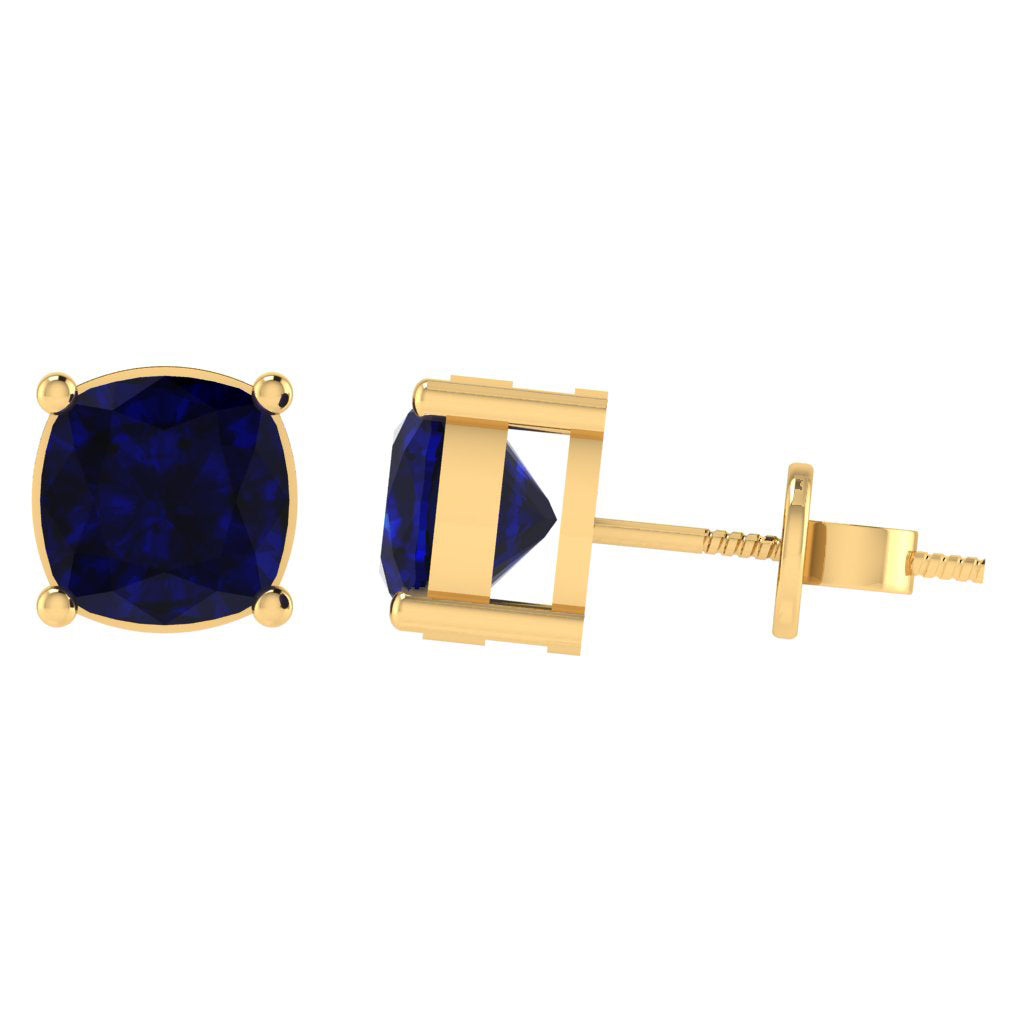 yellow gold plated sterling silver cushion shape sapphire september birthstone stud earrings