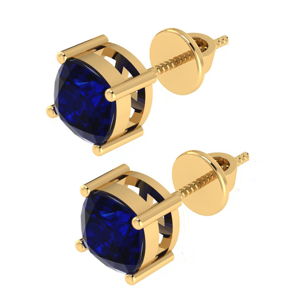 yellow gold plated sterling silver cushion shape sapphire september birthstone stud earrings