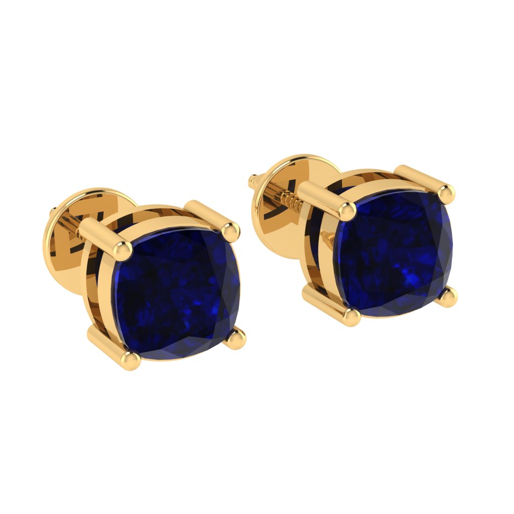 yellow gold plated sterling silver cushion shape sapphire september birthstone stud earrings