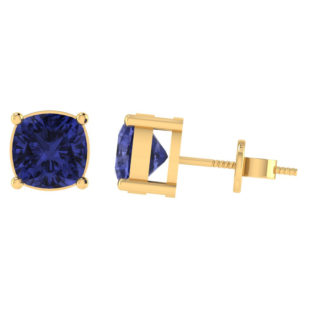 yellow gold plated sterling silver cushion shape tanzanite december birthstone stud earrings