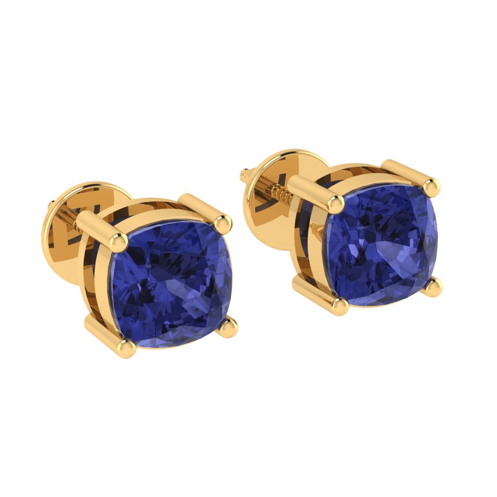 yellow gold plated sterling silver cushion shape tanzanite december birthstone stud earrings